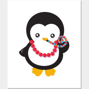 New Year Penguin, Penguin With Party Whistle Posters and Art